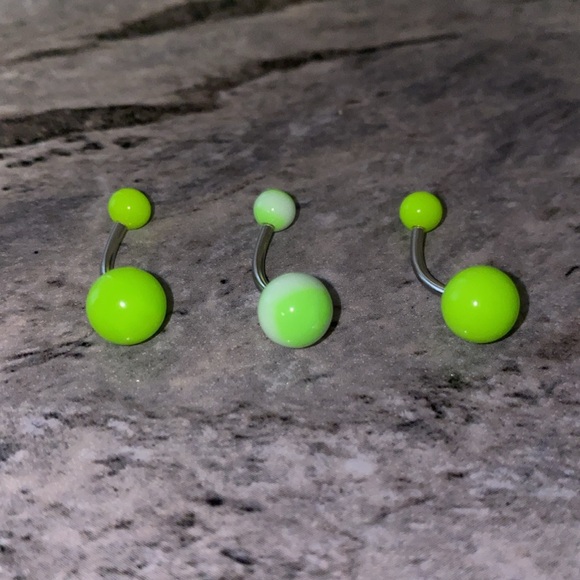 3 Belly Button Ring Set Green White - Picture 2 of 3